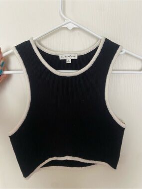 Black Knit Tank with Cream Trim